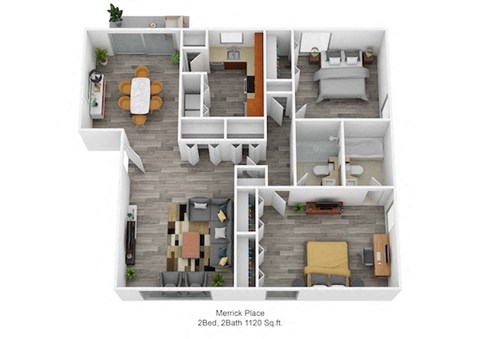 Floor plan for 2 beds, 2 baths, 1120 sqft